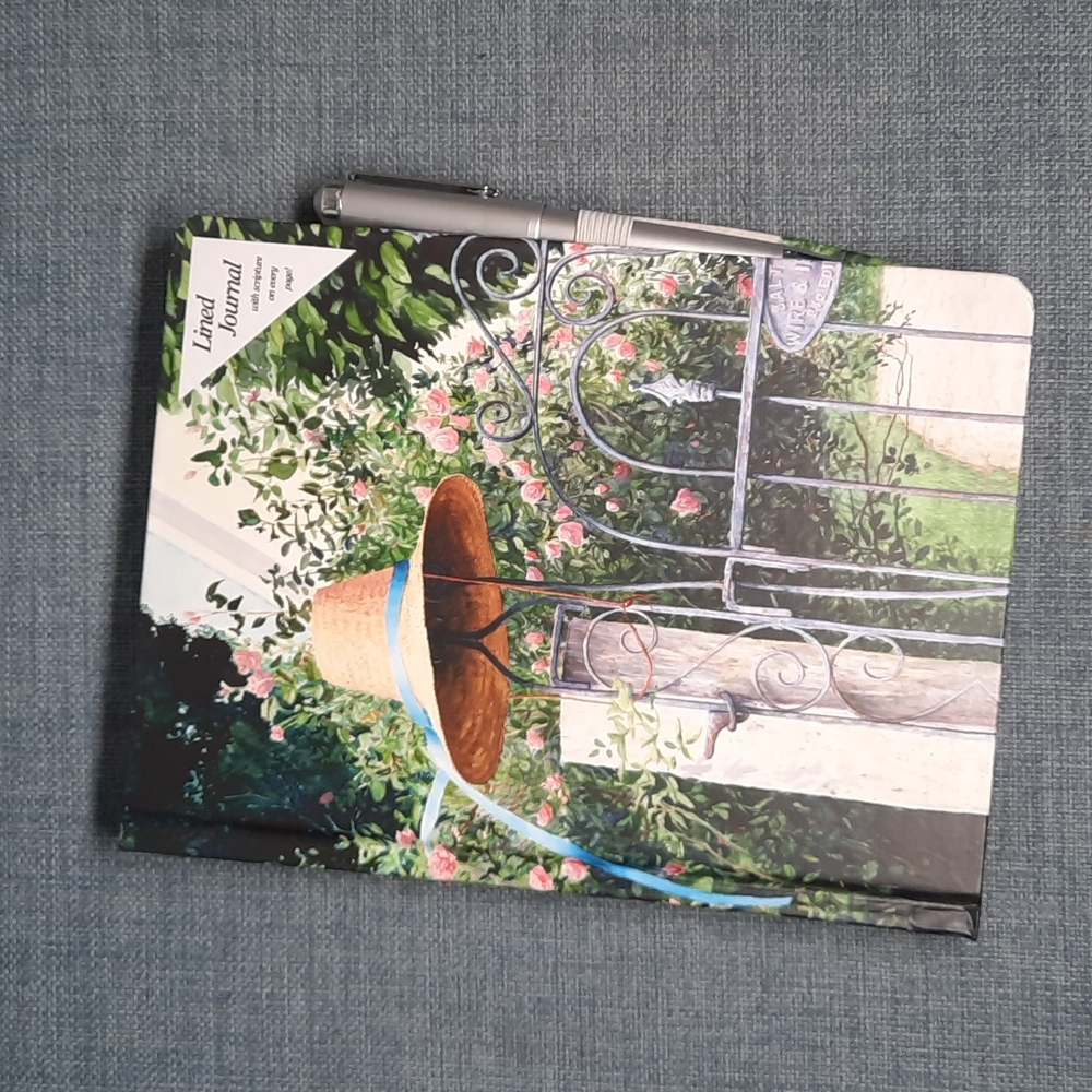 Journal Hardcover Lined Paper Pen Flowers Garden Hat Gate Keepsake Gift